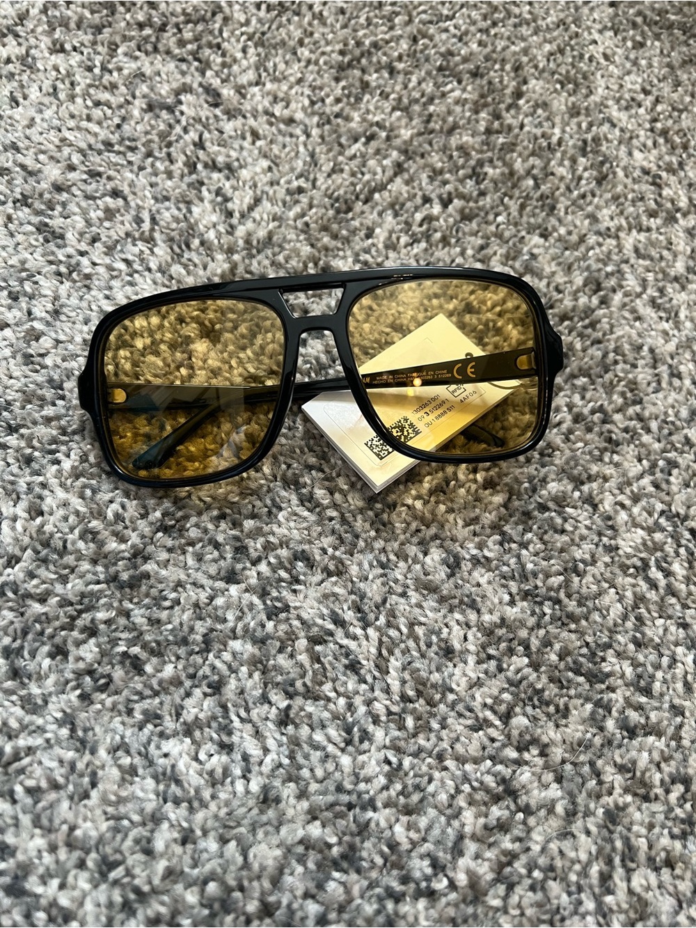 NWT Black Frame Sunglasses with Yellow Lenses